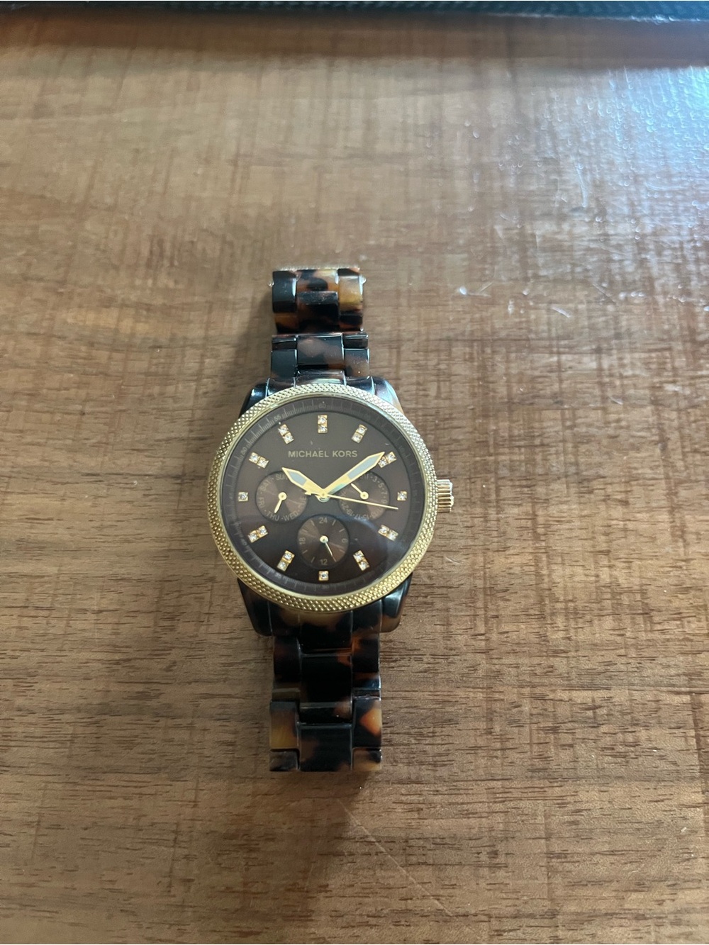 Michael Kors Brown Tortoiseshell Bracelet Watch with Gold-Tone Bezel